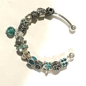 TURQUOISE RHINESTONE EUROPEAN BANGLE BRACELET